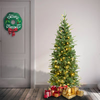 4.5 ft. Pre-Lit Duxbury Light Green Slim Tree with Warm White LED Lights - National Tree Company