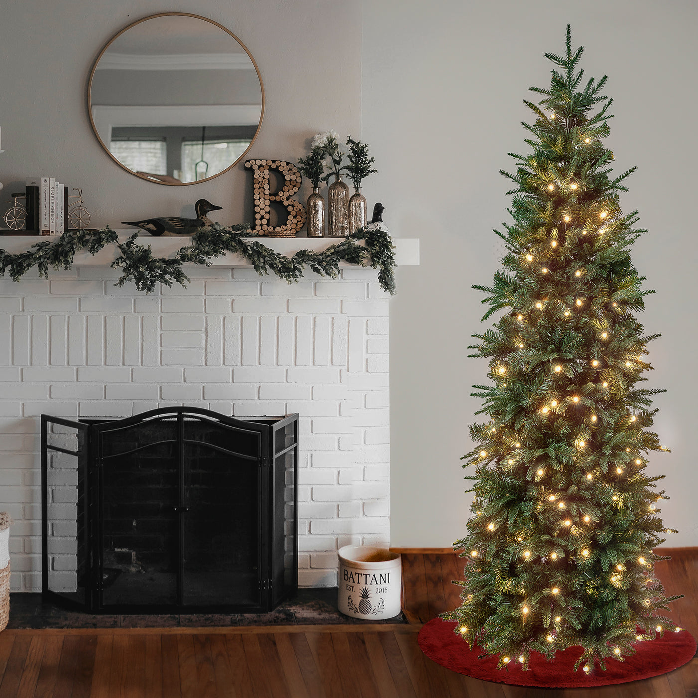 6 ft. Pre-Lit Duxbury Feel Real Slim Tree with LED Lights - National Tree Company