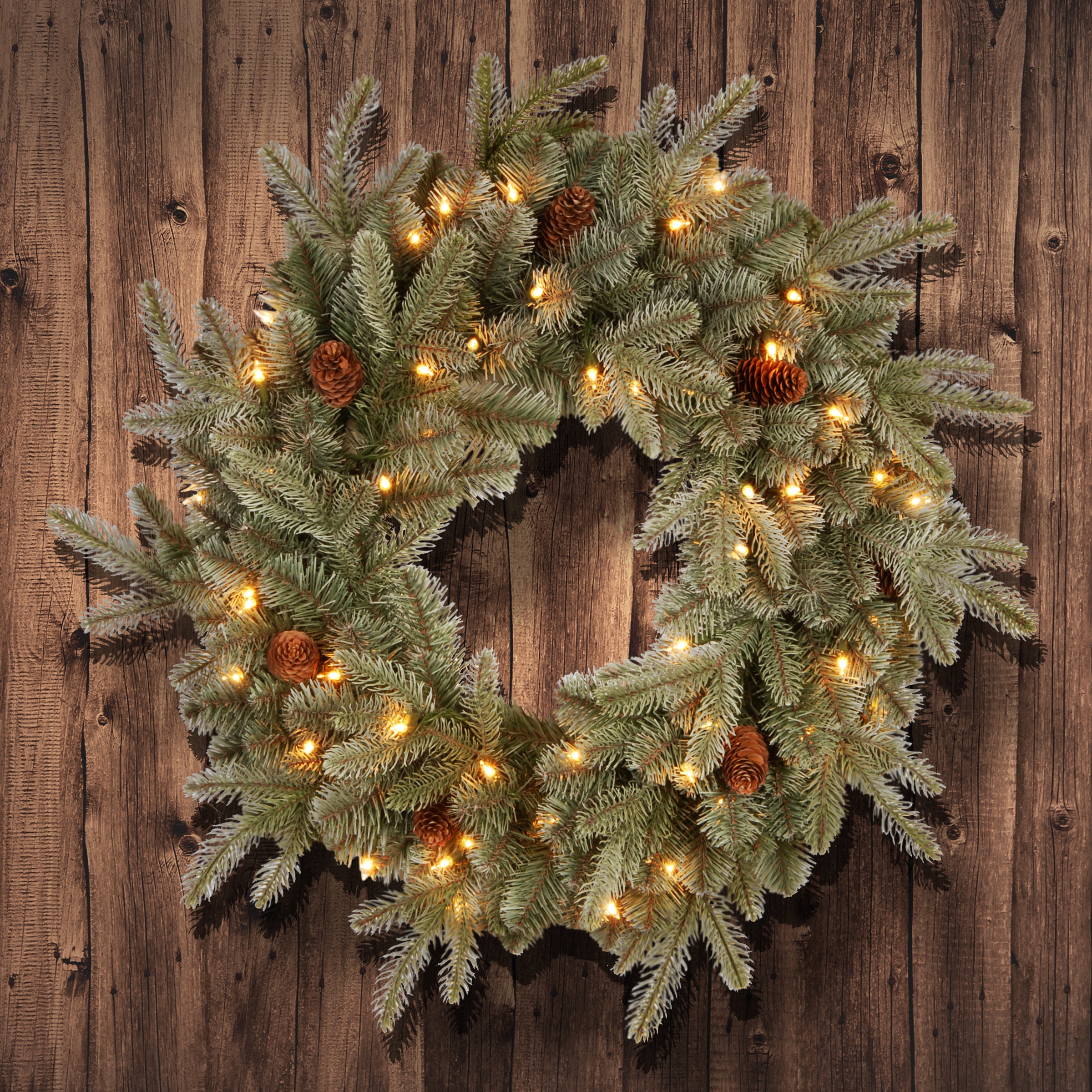 24 in. Pre-Lit Frosted Arctic Spruce Wreath with Clear Lights