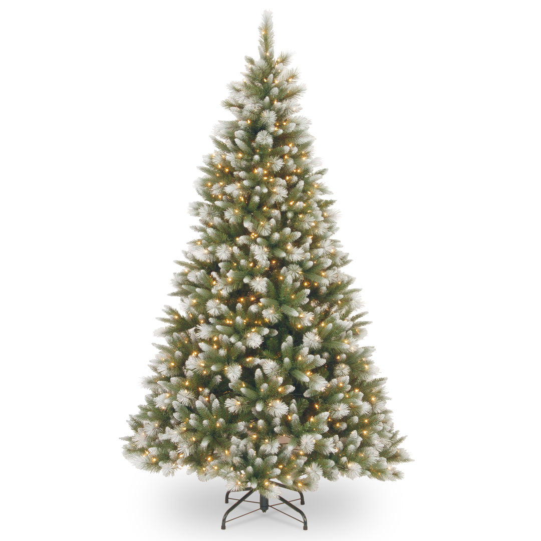 Pre-Lit 'Feel Real' Artificial Christmas Tree, Frosted Alaskan Pine, Green, White Lights, Includes Stand, 7.5 Feet