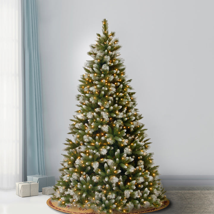 Pre-Lit 'Feel Real' Artificial Christmas Tree, Frosted Alaskan Pine, Green, White Lights, Includes Stand, 7.5 Feet