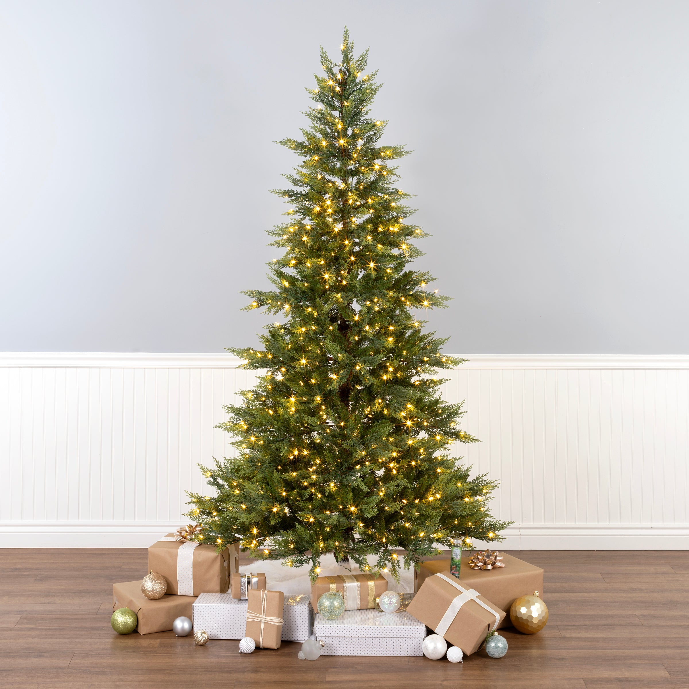 7.5 ft. Festive Fern Tree with Clear Lights, Plug-In · National
