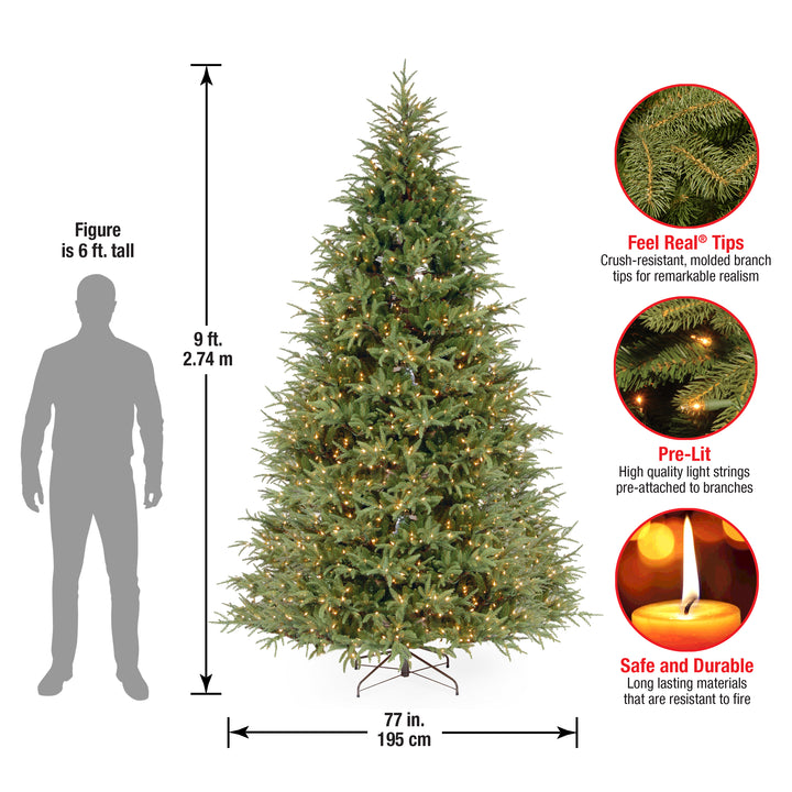 Pre-Lit 'Feel Real' Artificial Grande Christmas Tree, Green, Frasier Grande, White Lights, Includes Stand, 9 Feet