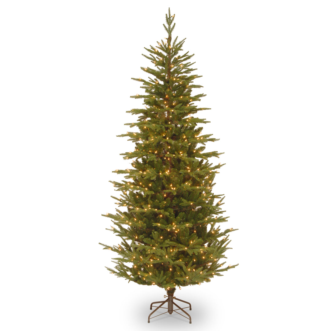 Pre-Lit 'Feel Real' Artificial Slim Christmas Tree, Green, Frasier Grande, White Lights, Includes Stand, 7.5 Feet