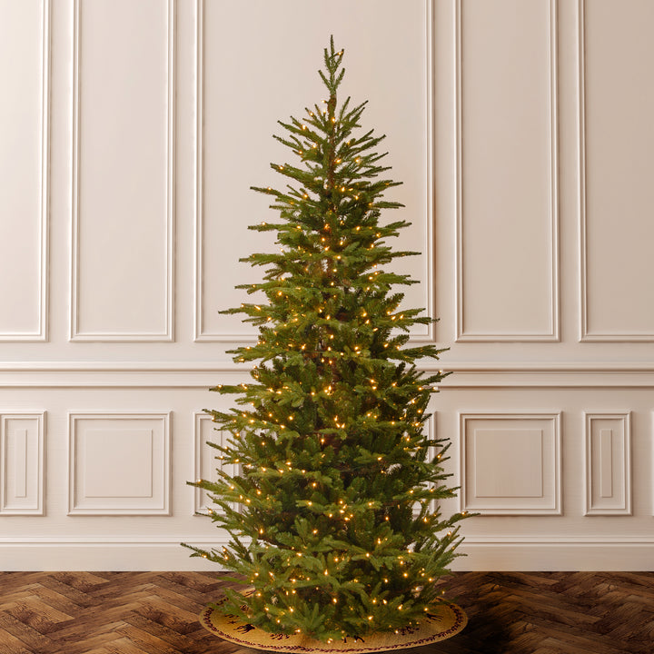 Pre-Lit 'Feel Real' Artificial Slim Christmas Tree, Green, Frasier Grande, White Lights, Includes Stand, 7.5 Feet