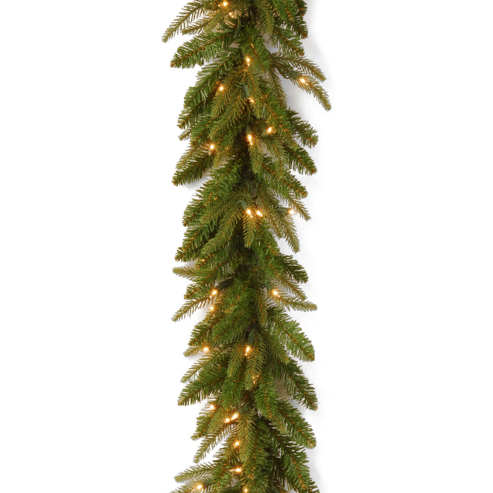 National Tree Company Pre-Lit 'Feel Real' Artificial Christmas Garland, Green, Frasier Grande, White Lights, Plug In, Christmas Collection, 9 Feet