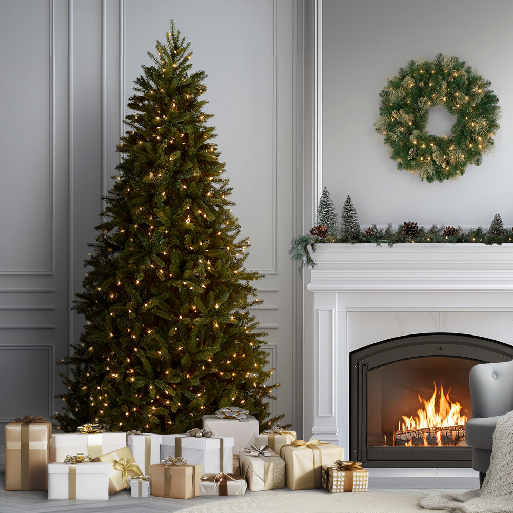 7.5 ft. Pre-Lit Grande Fir Medium Tree with Clear Lights, Plug-In ...