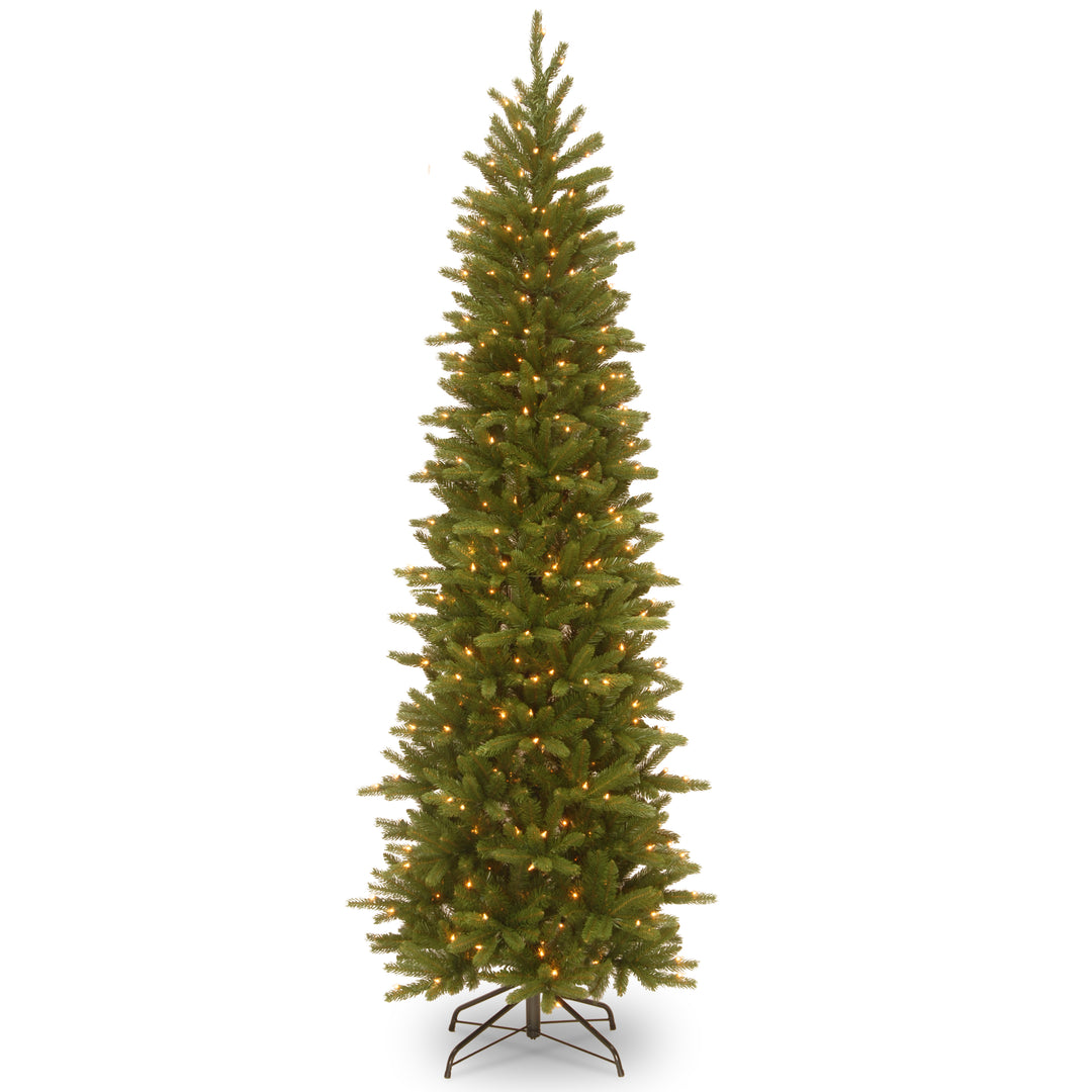 Pre-Lit 'Feel Real' Artificial Slim Christmas Tree, Grande Fir, Green, White Lights, Includes Stand, 6.5 Feet