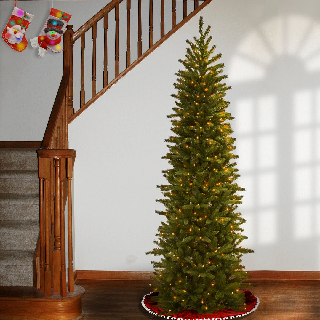 Pre-Lit 'Feel Real' Artificial Slim Christmas Tree, Grande Fir, Green, White Lights, Includes Stand, 7.5 Feet