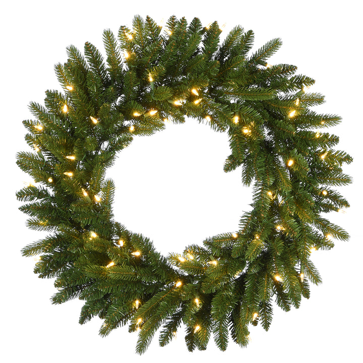 National Tree Company Pre-Lit Artificial Christmas Wreath, Green, Grande Fir, White Lights, Christmas Collection, 30 Inches