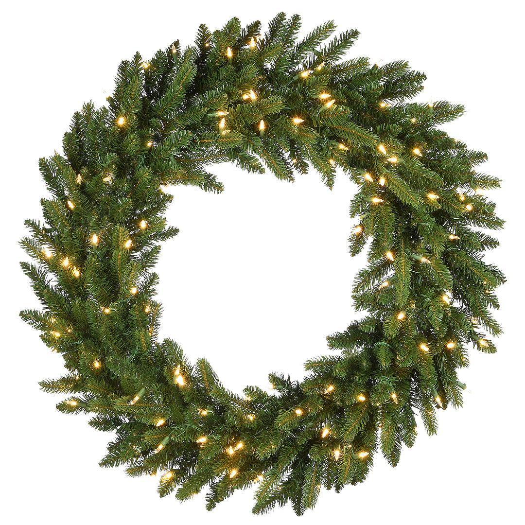 National Tree Company Pre-Lit Artificial Christmas Wreath, Green, Grande Fir, White Lights, Christmas Collection, 36 Inches