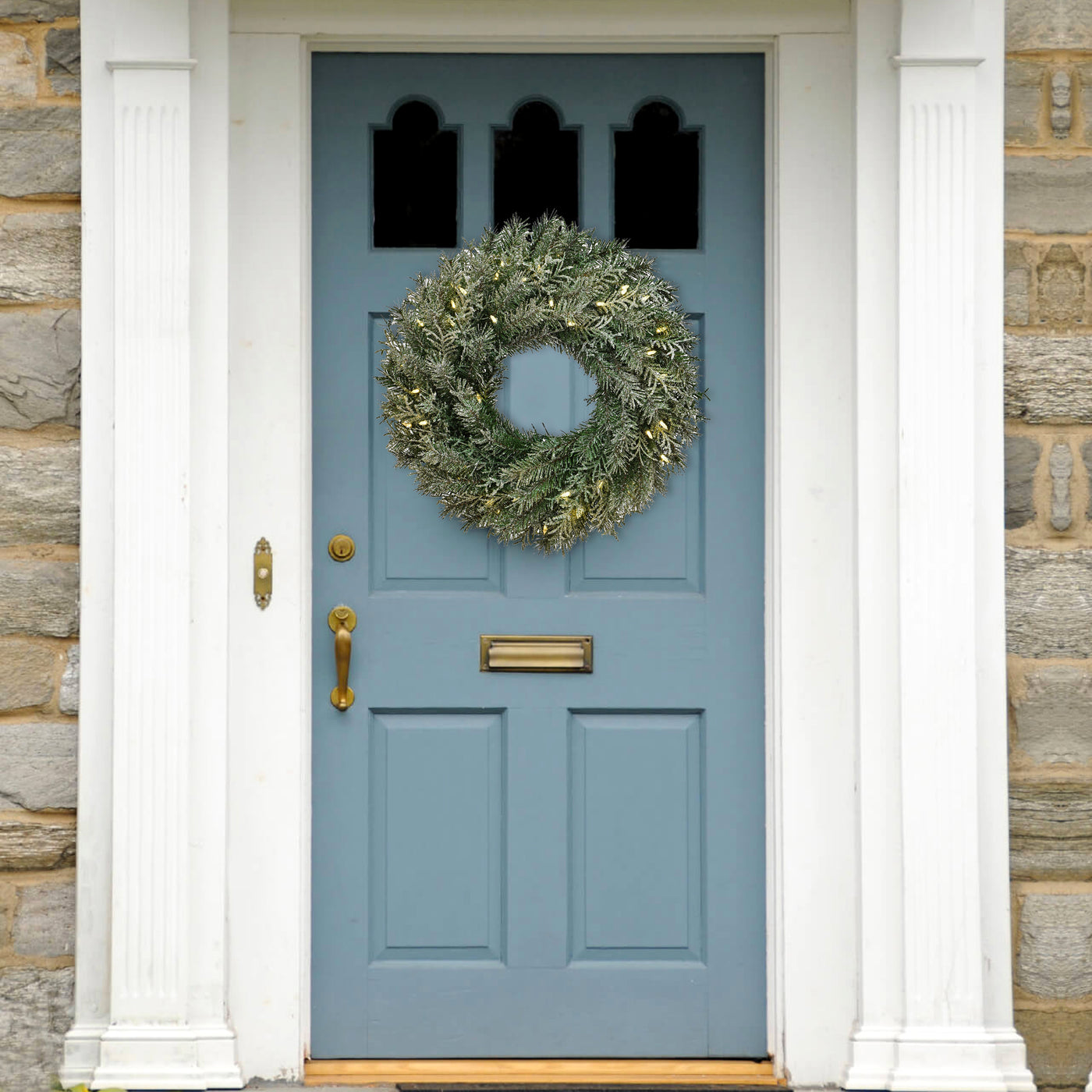 24 in. Pre-Lit Snowy Stonington Fir Wreath with LED Lights - National Tree Company