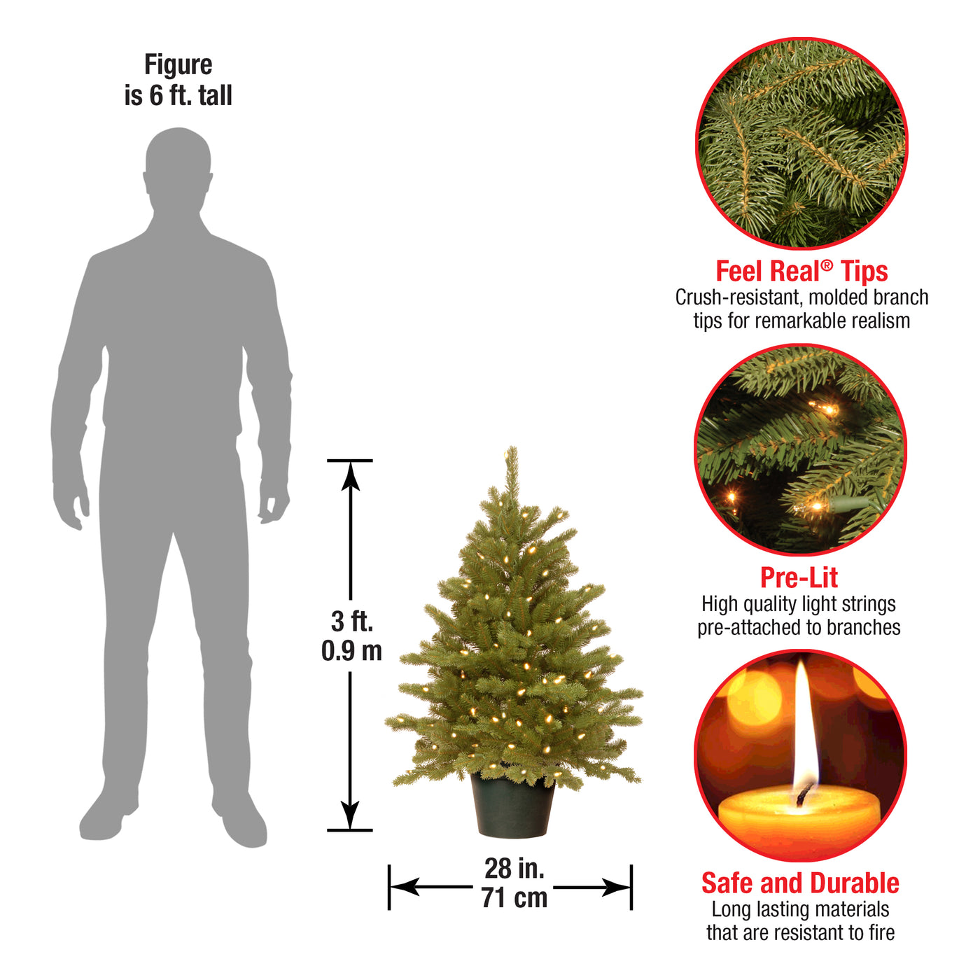 3 ft. Pre-Lit Hampton Spruce Tree with Clear Lights, Plug-In - National Tree Company