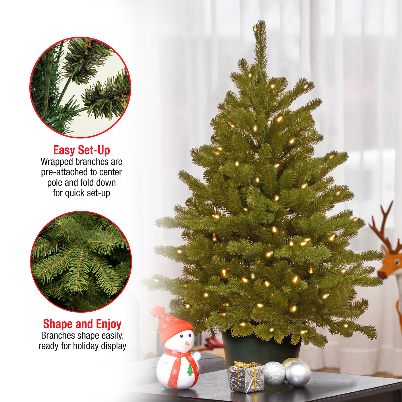 3 ft. Pre-Lit Hampton Spruce Tree with Clear Lights, Plug-In - National Tree Company