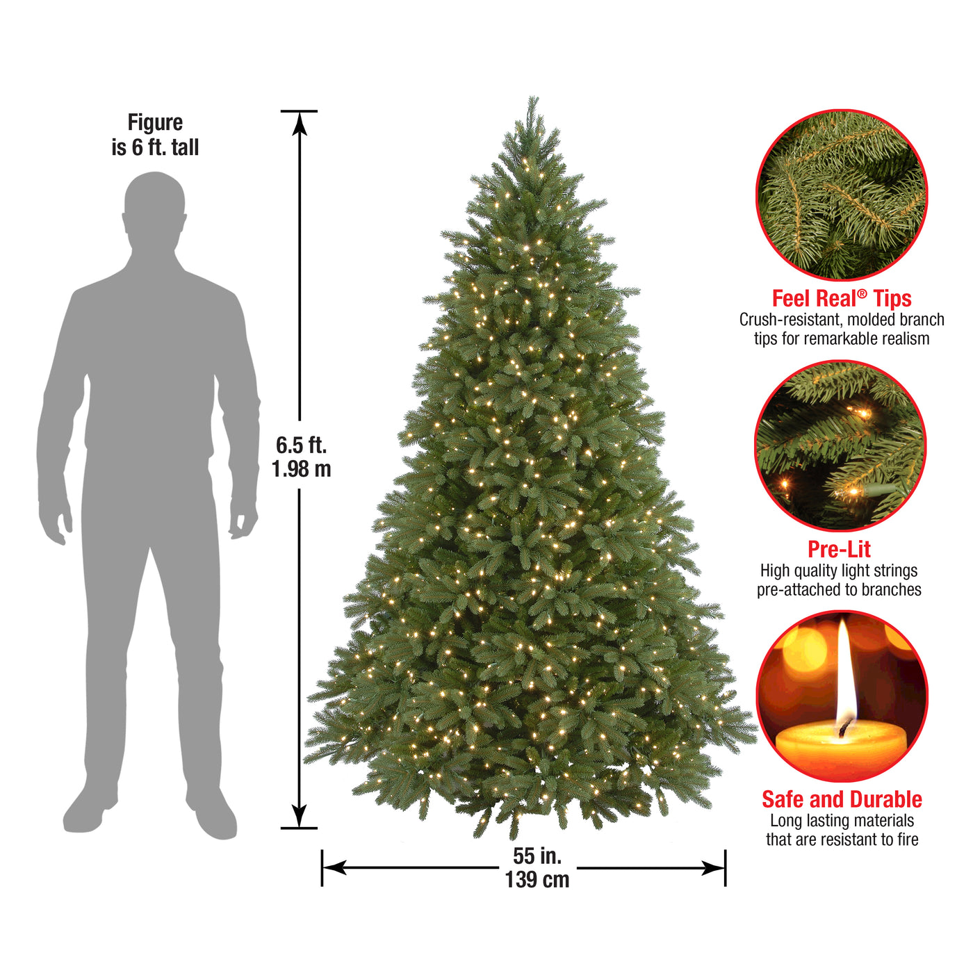 6.5 ft. Pre-Lit Jersey Fraser Fir Tree with Clear Lights, Plug-In - National Tree Company