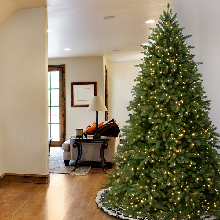 Pre-Lit Medium Artificial Christmas Tree, Green, Jersey Fraser Fir, 'Feel Real', White Lights, Includes Stand, 9 Feet