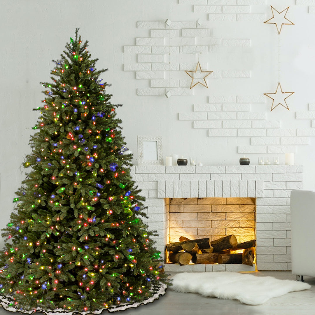 Pre-Lit Artificial Christmas Tree, Green, Jersey Fraser Fir, 'Feel Real', Multi-Color Lights, Includes Stand, 7.5 Feet