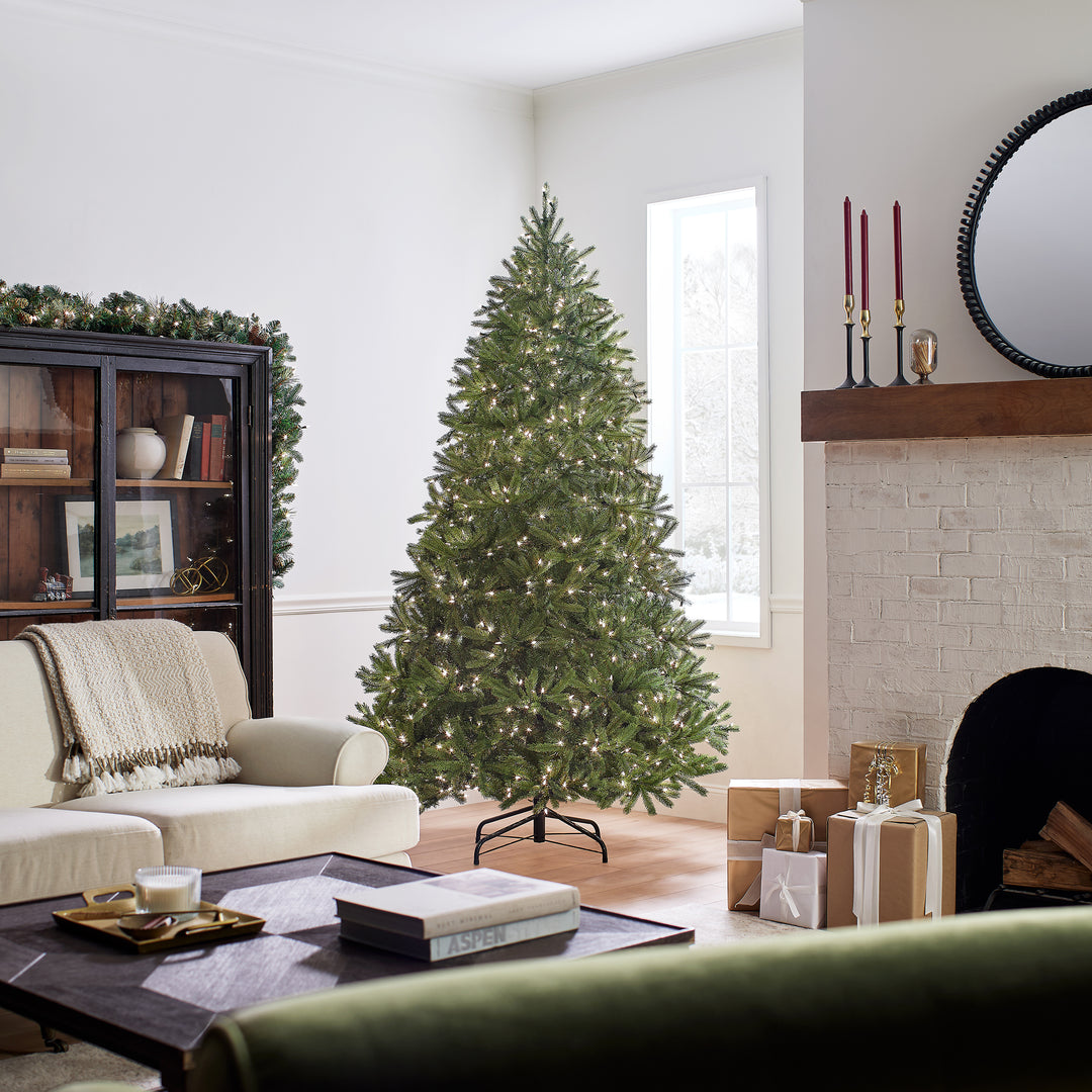 Pre-Lit Medium Artificial Christmas Tree, Green, Jersey Fraser Fir, 'Feel Real', White Lights, Includes Stand, 7.5 Feet