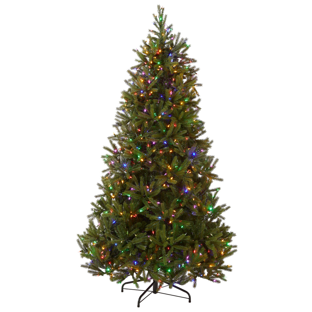 Pre-Lit Medium Artificial Christmas Tree, Green, Jersey Fraser Fir, 'Feel Real', Multi-Color LED Lights, Includes Stand, 7.5 Feet
