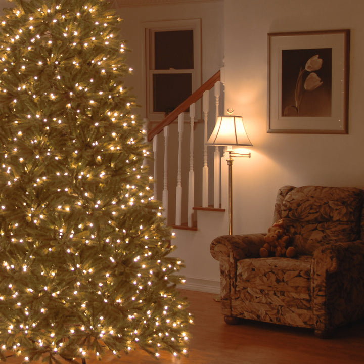Pre-Lit 'Feel Real' Artificial Christmas Tree, Jersey Fraser Fir, Green, Dual Color LED Lights, Includes Stand, 9 Feet