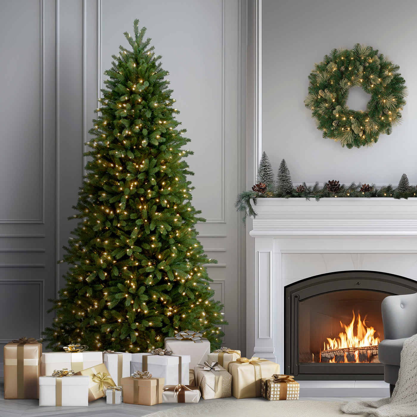7.5 ft. Pre-Lit Jersey Fraser Fir Slim Tree with Clear Lights, Plug-In - National Tree Company