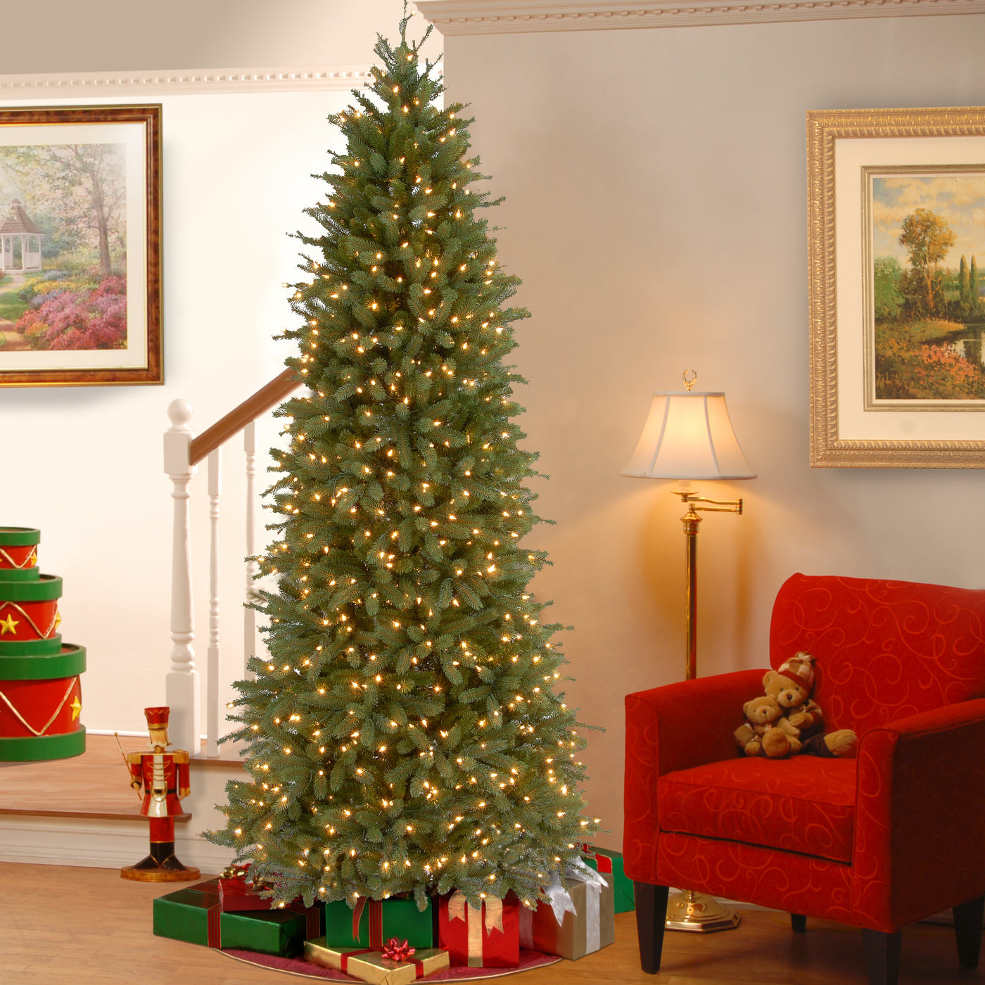 6.5 ft. Pre-Lit Jersey Fraser Fir Pencil Slim Tree with Clear Lights - National Tree Company