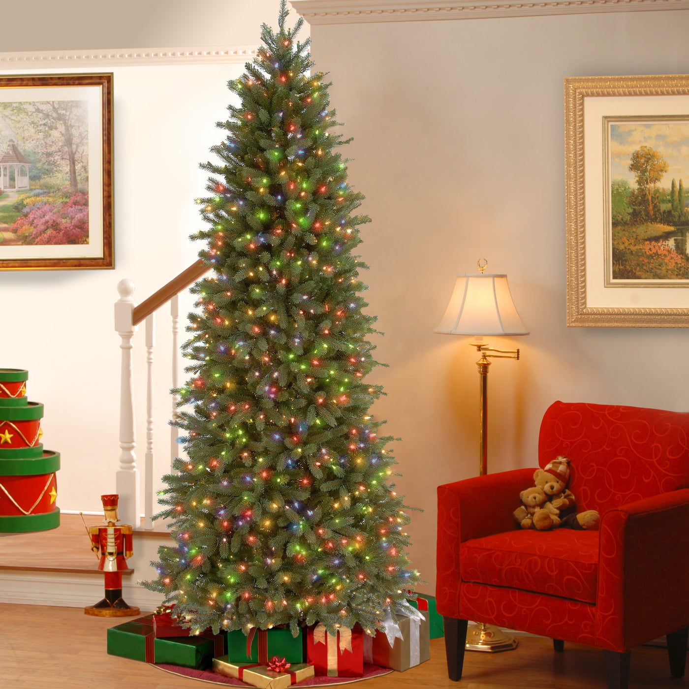 7.5 ft. Pre-Lit Jersey Fraser Fir Pencil Slim Tree with Multicolor Lights - National Tree Company