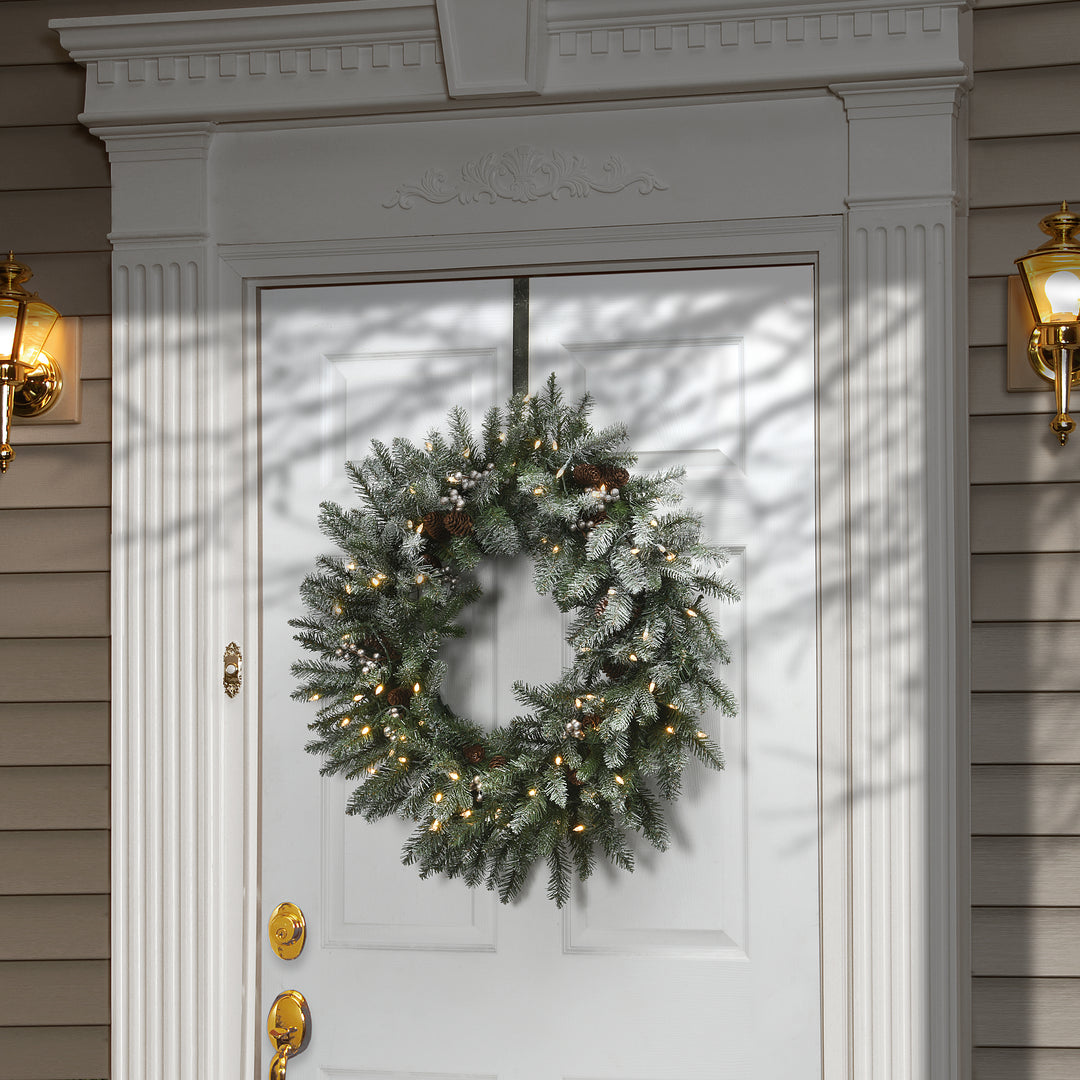 National Tree Company, Pre-Lit Artificial Christmas Wreath, Snowy Morgan Spruce with Twinkly LED Lights, Plug in, 30 in