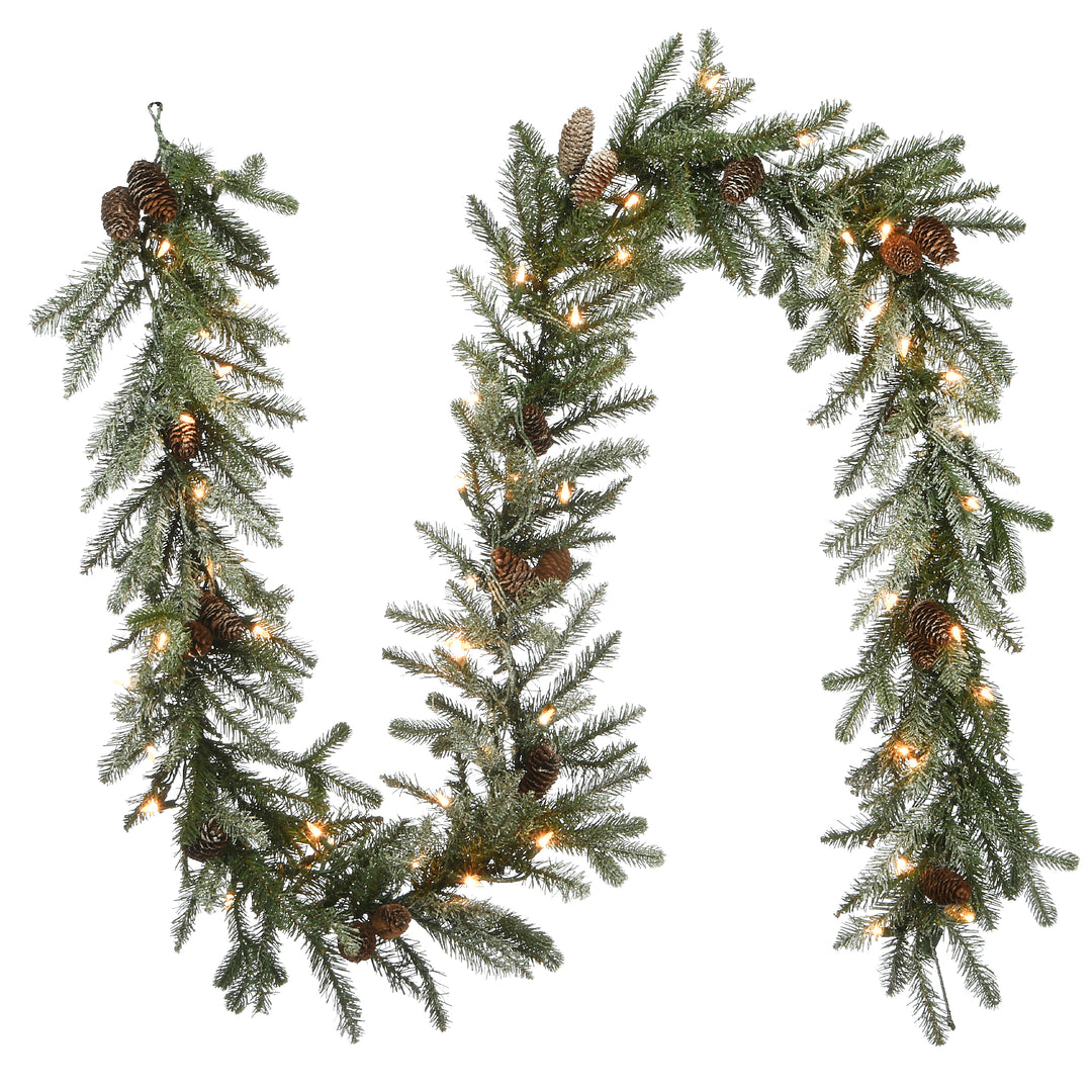 9 ft. Snowy Morgan Spruce Garland with Clear Lights
