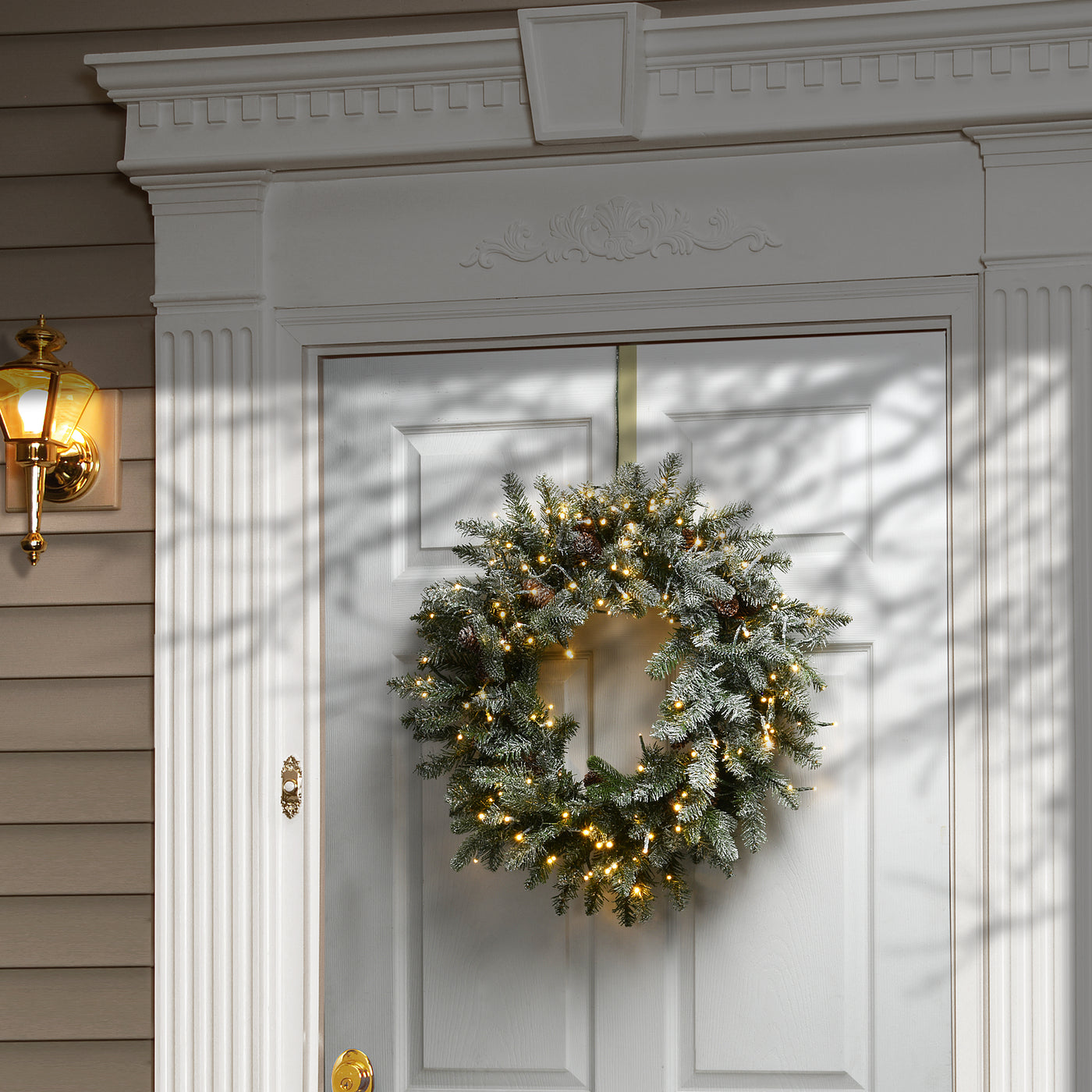 24 in. Pre-Lit Snowy Morgan Spruce Wreath with Dual Color LED Lights - National Tree Company