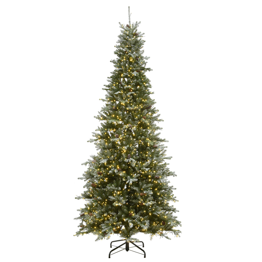 9 ft. Pre-Lit Snowy Morgan Spruce Slim Tree with Dual Color LED Cosmic Lights - National Tree Company