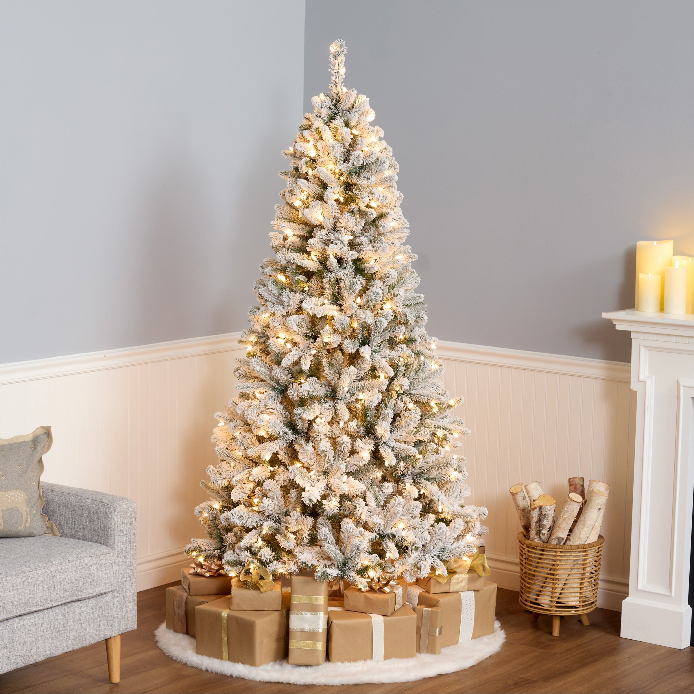 6.5 ft. Pre-Lit Snowy Mixed Pine Tree with Clear Lights · National