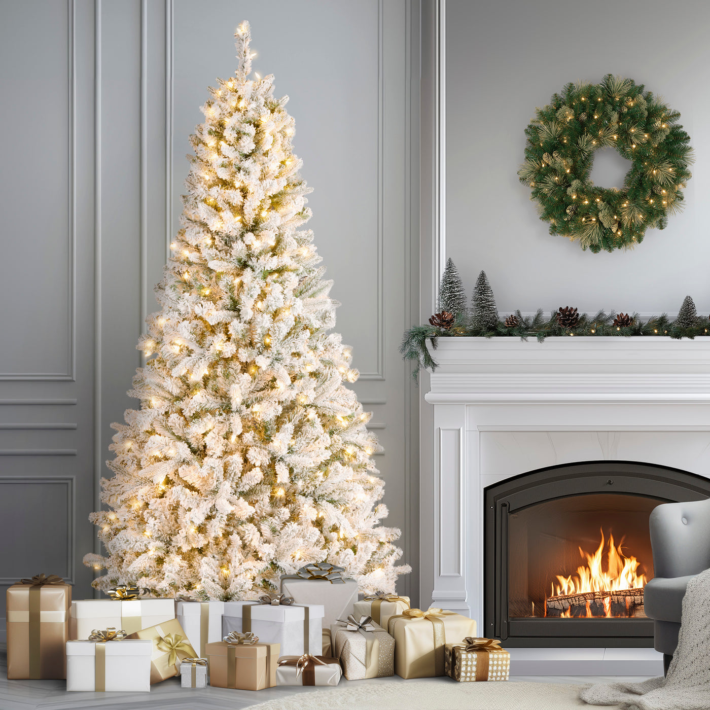 6.5 ft. Pre-Lit Snowy Mixed Pine Tree with Clear Lights - National Tree Company