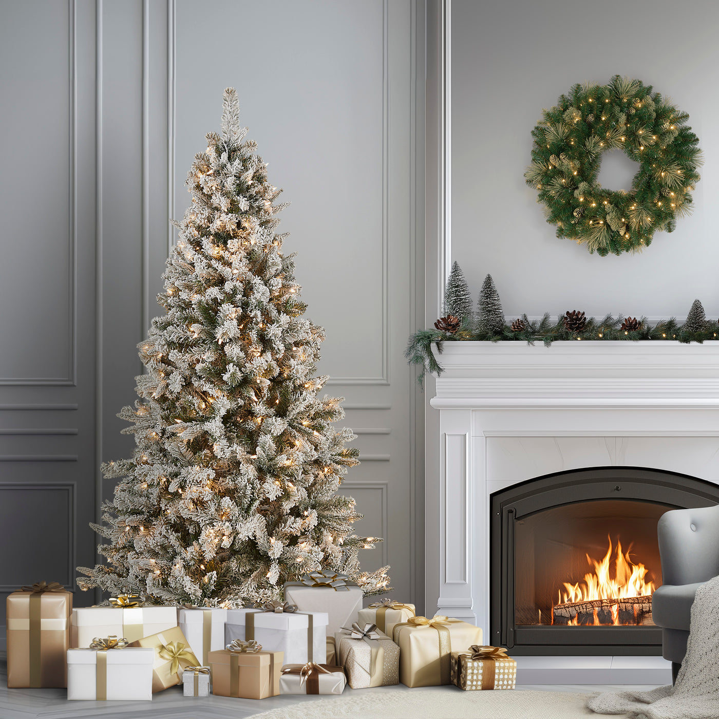 6.5 ft. Pre-Lit Snowy Mixed Pine Tree with Clear Lights - National Tree Company