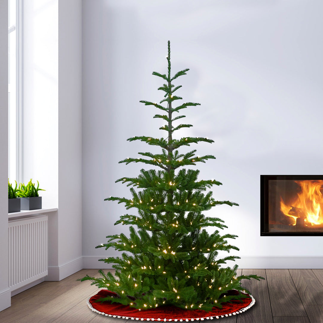 Pre-Lit 'Feel Real' Artificial Christmas Tree, Norwegian Spruce, Green, White Lights, Includes Stand, 6.5 Feet