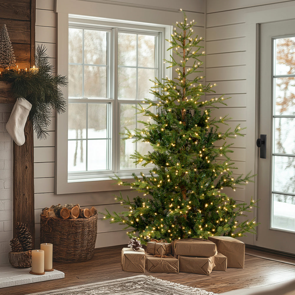 6.5 ft. Pre-Lit Norwegian Spruce Tree with Clear Lights, Plug-In ...