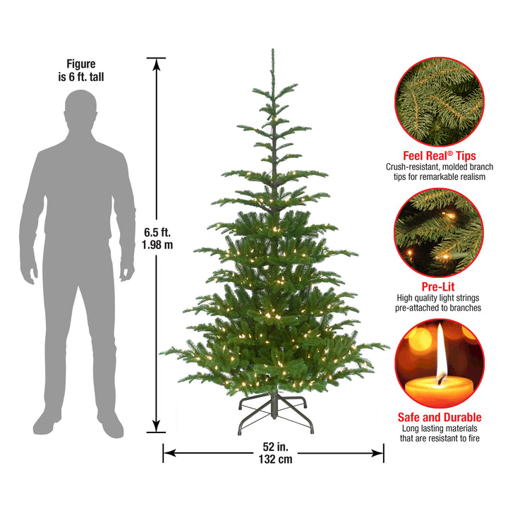 Pre-Lit 'Feel Real' Artificial Christmas Tree, Norwegian Spruce, Green, White Lights, Includes Stand, 6.5 Feet