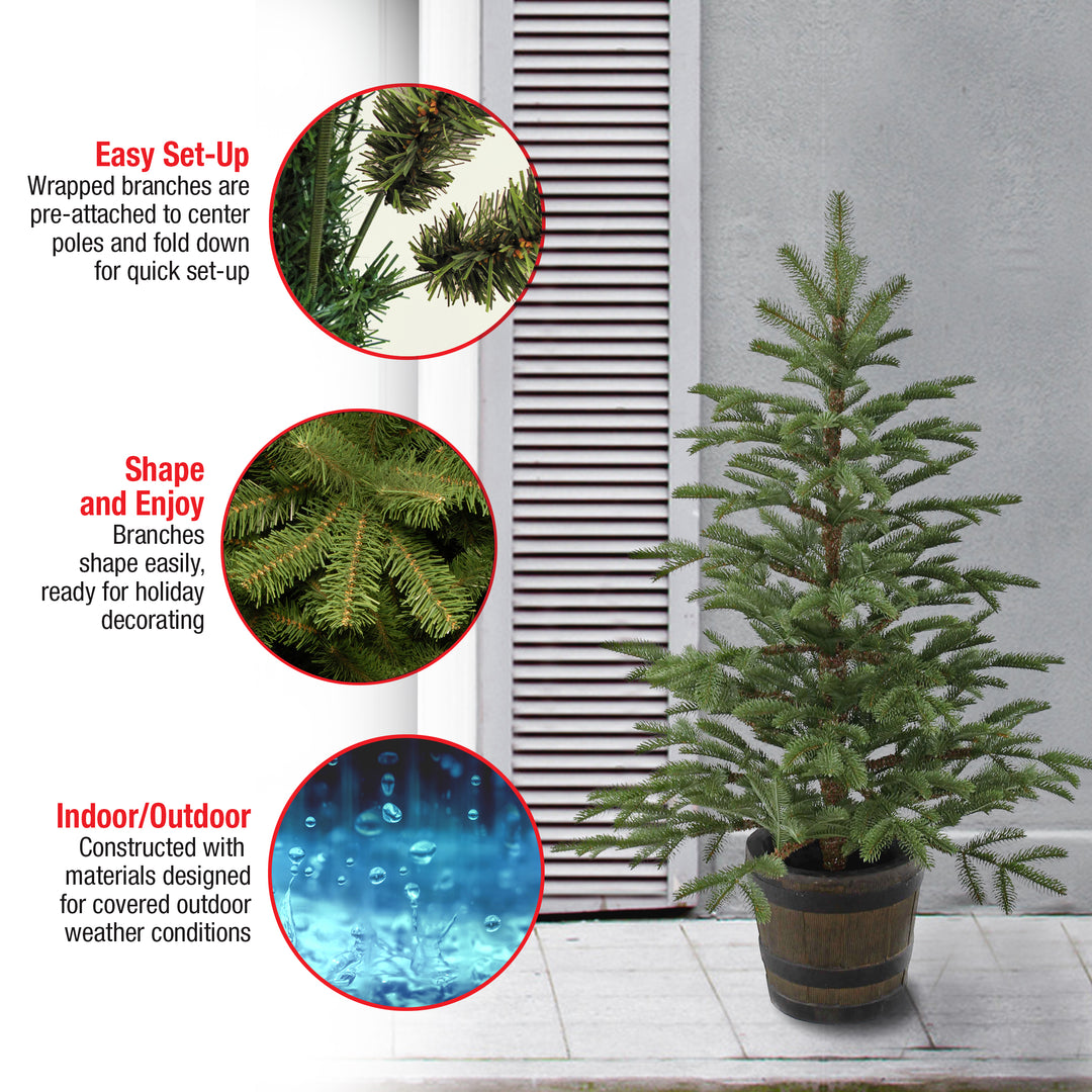 Artificial Entrance Christmas Tree, Norwegian Spruce, Green, Includes Barrel Base, 4 Feet