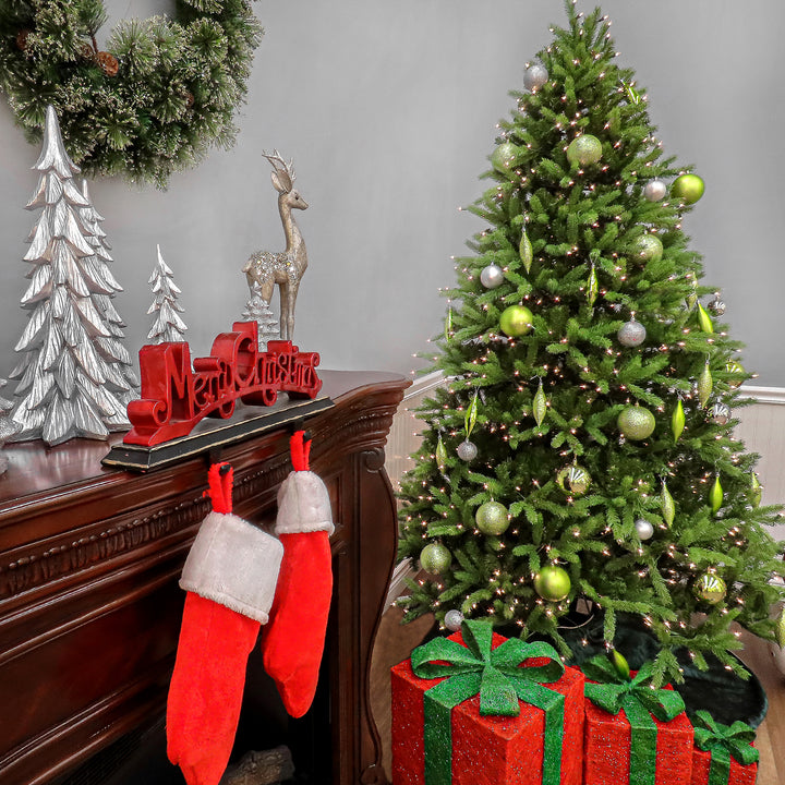 Pre-Lit 'Feel Real' Artificial Christmas Tree, Normandy Fir, Green, White Lights, Includes Stand, 7.5 Feet