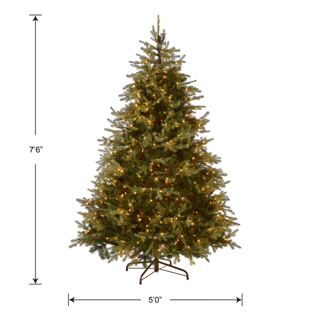 Pre-Lit 'Feel Real' Artificial Medium Christmas Tree, Green, Nordic Spruce, White Lights, Includes Stand, 7.5 feet