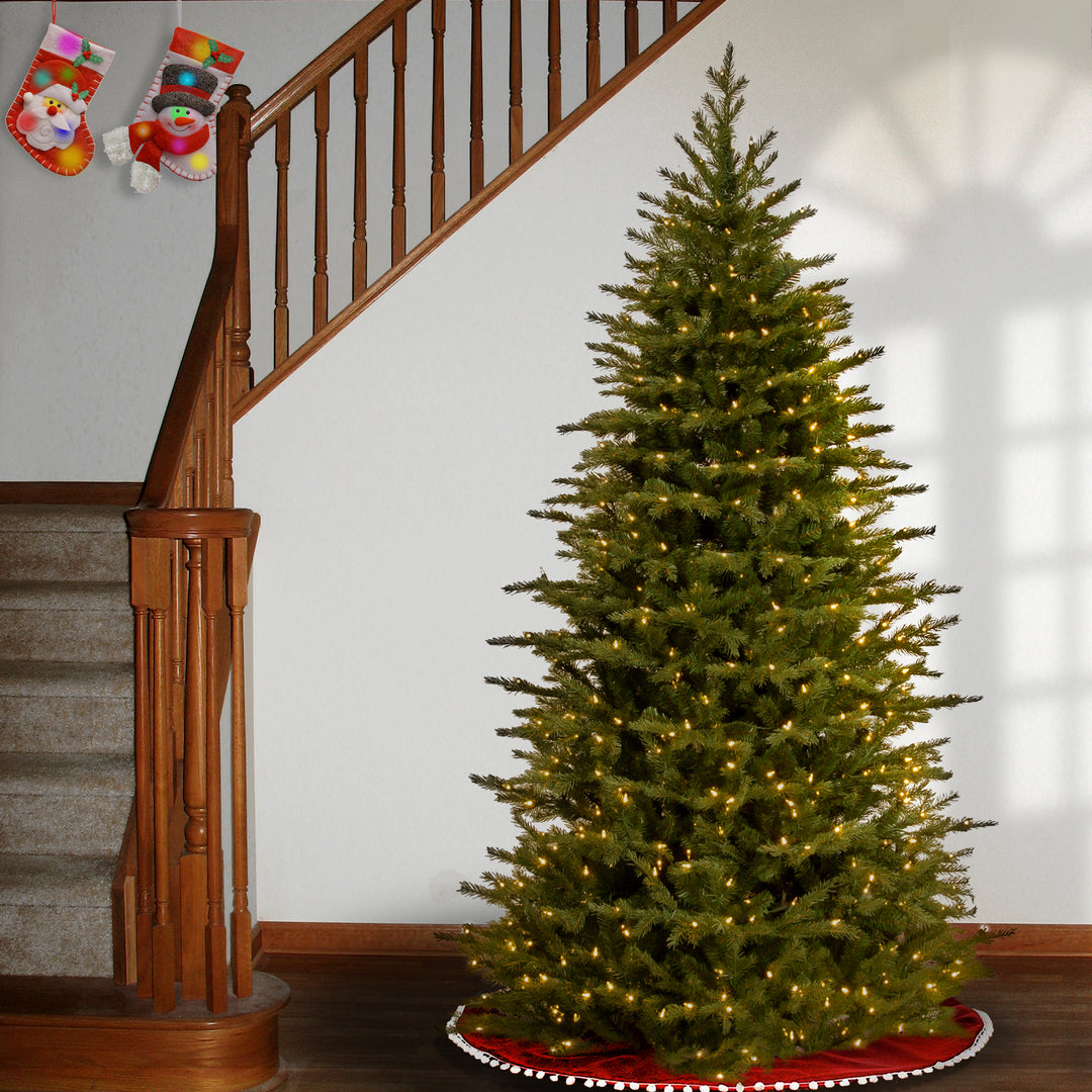 Pre-Lit 'Feel Real' Artificial Slim Christmas Tree, Green, Nordic Spruce, White Lights, Includes Stand, 7.5 feet