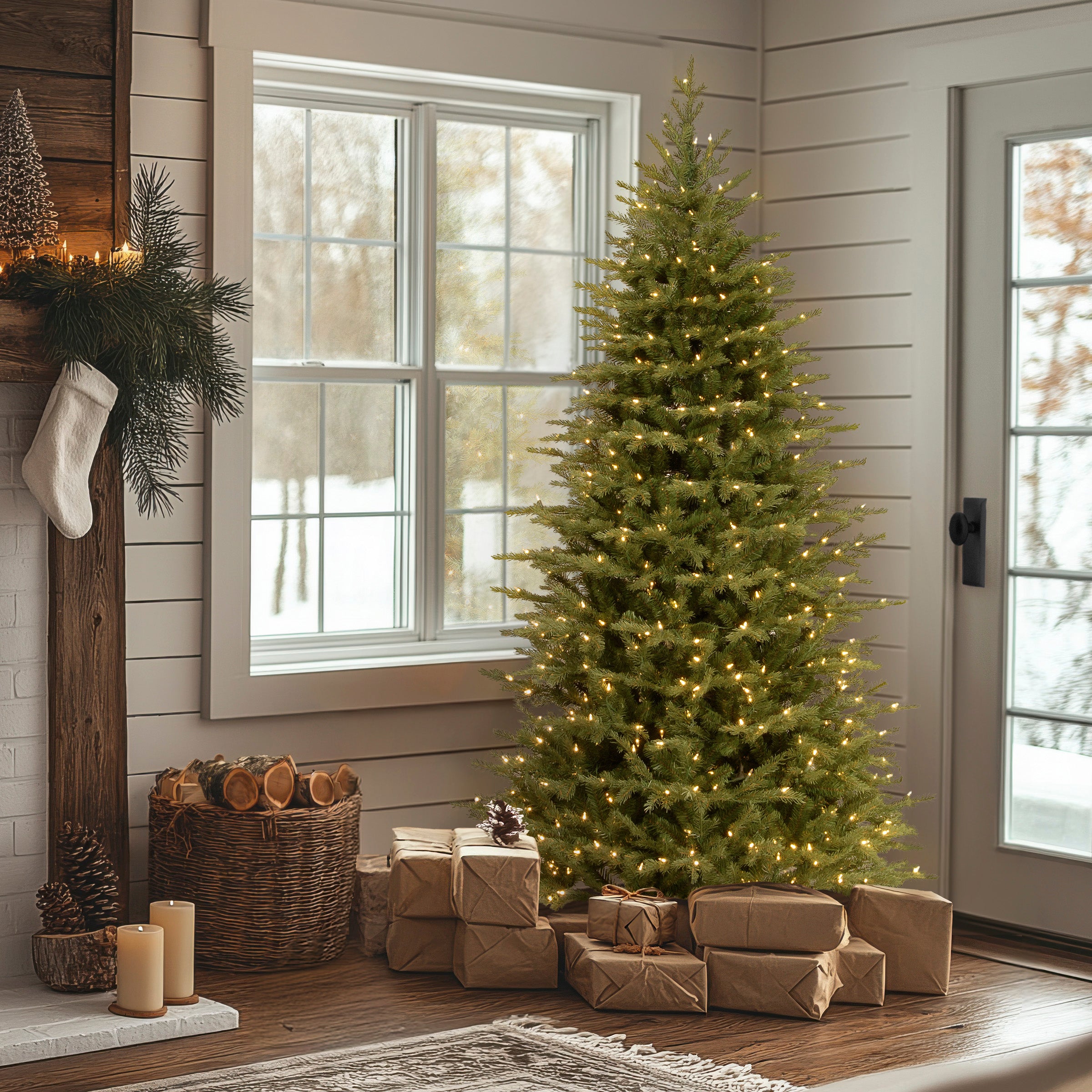 7.5 ft. Pre-Lit Nordic Spruce Slim Tree with Clear Lights, Plug-In