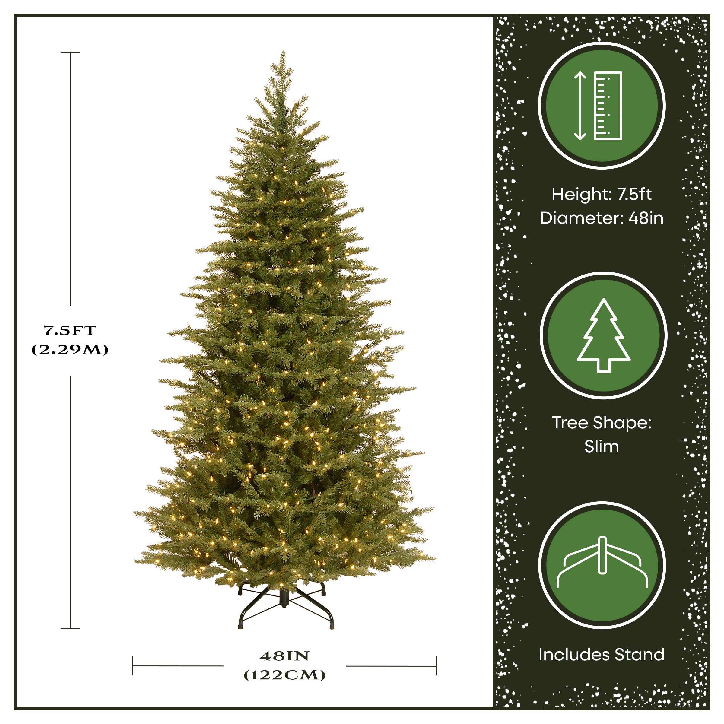 7.5 ft. Pre-Lit Nordic Spruce Slim Tree with Clear Lights, Plug-In