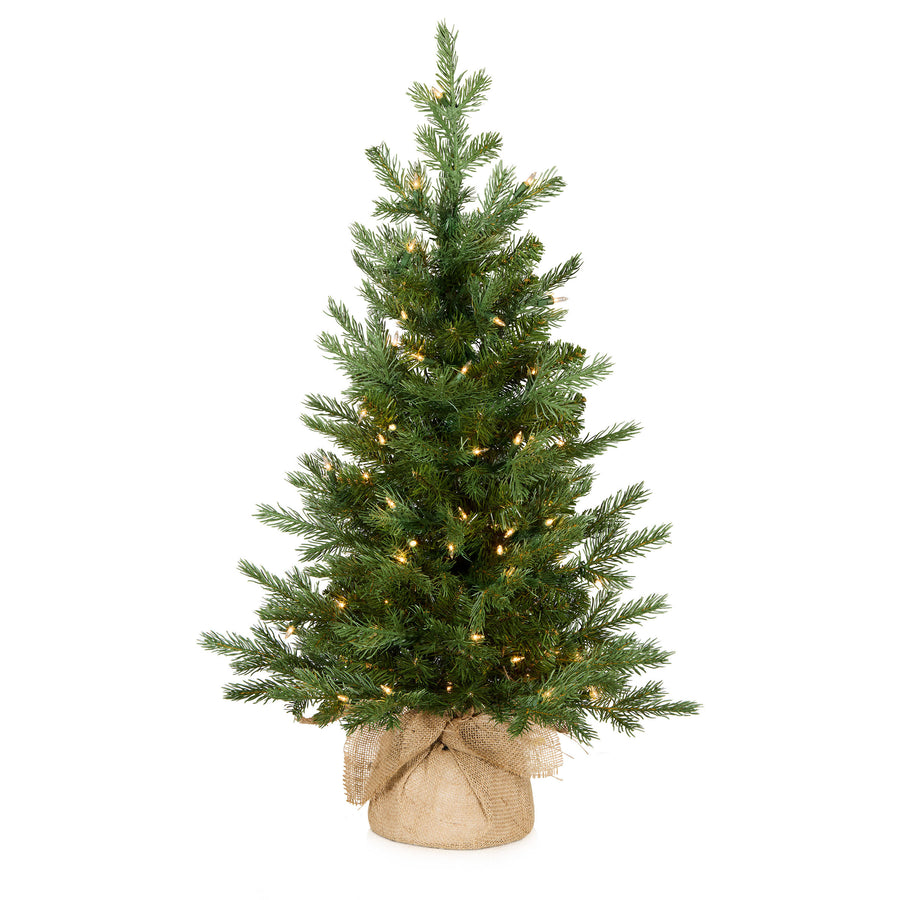 3 ft. Pre-Lit Nordic Spruce Small Tree in Burlap with Clear Lights, Plug-In - National Tree Company