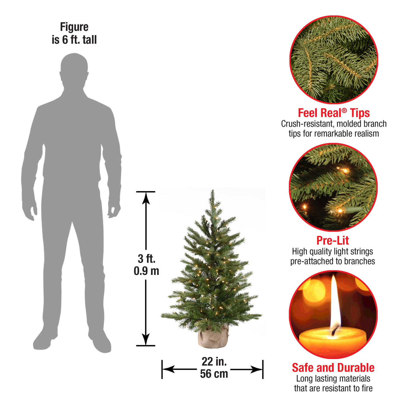 3 ft. Pre-Lit Nordic Spruce Tree with Clear Lights, Plug-In - National Tree Company