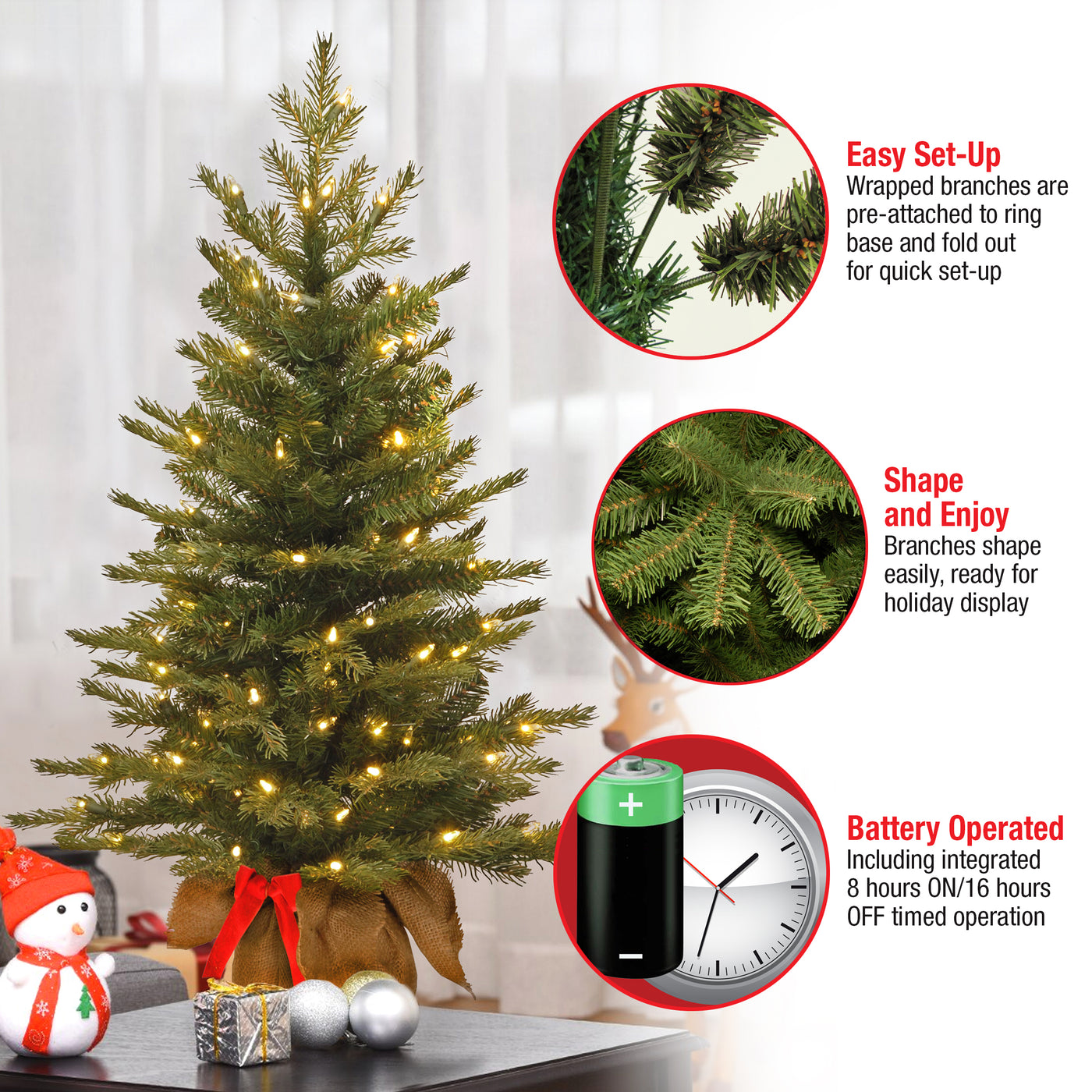 3 ft. Pre-Lit Nordic Spruce Tree with LED Lights - National Tree Company