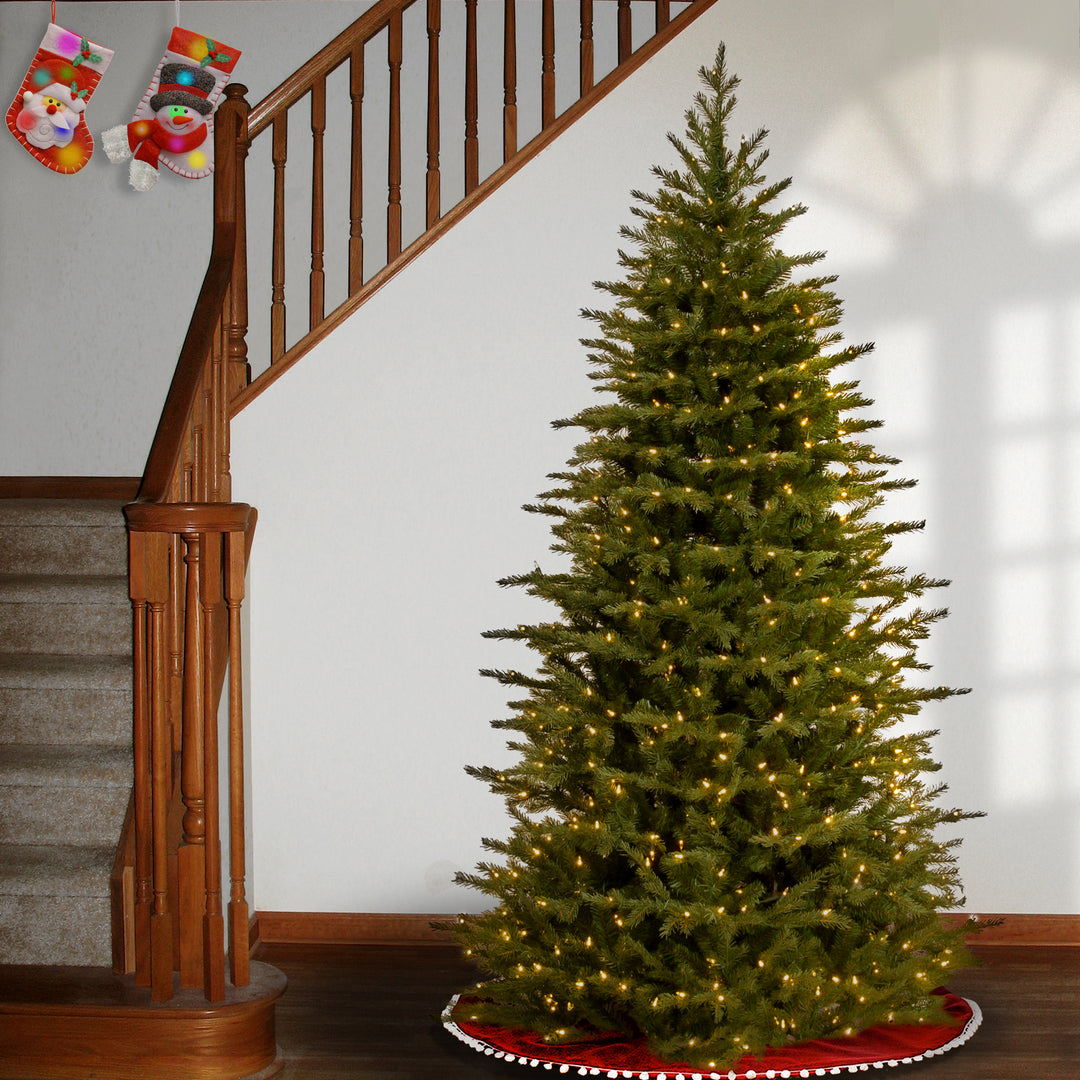 Pre-Lit 'Feel Real' Artificial Slim Christmas Tree, Green, Nordic Spruce, Dual Color LED Lights, Includes Stand, 7.5 feet