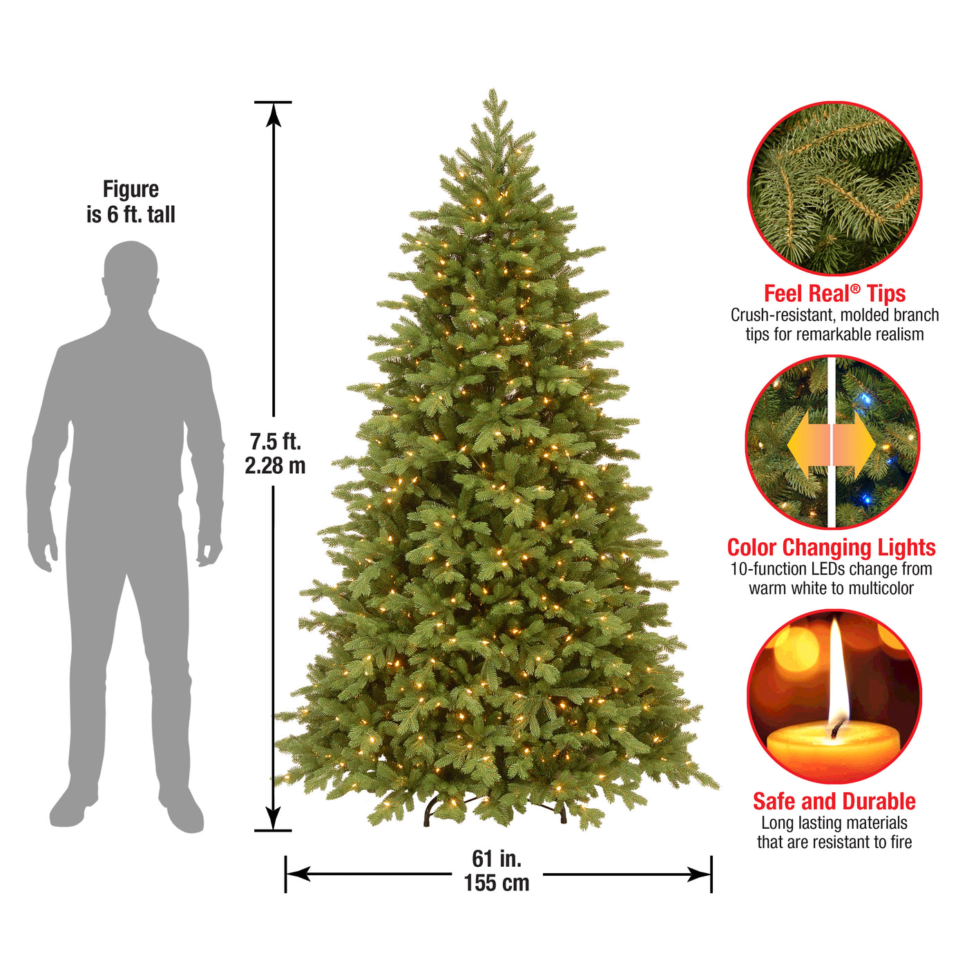 7.5 ft. Pre-Lit Princeton Fraser Fir Tree with PowerConnect and 800 Dual Color LED Lights - National Tree Company