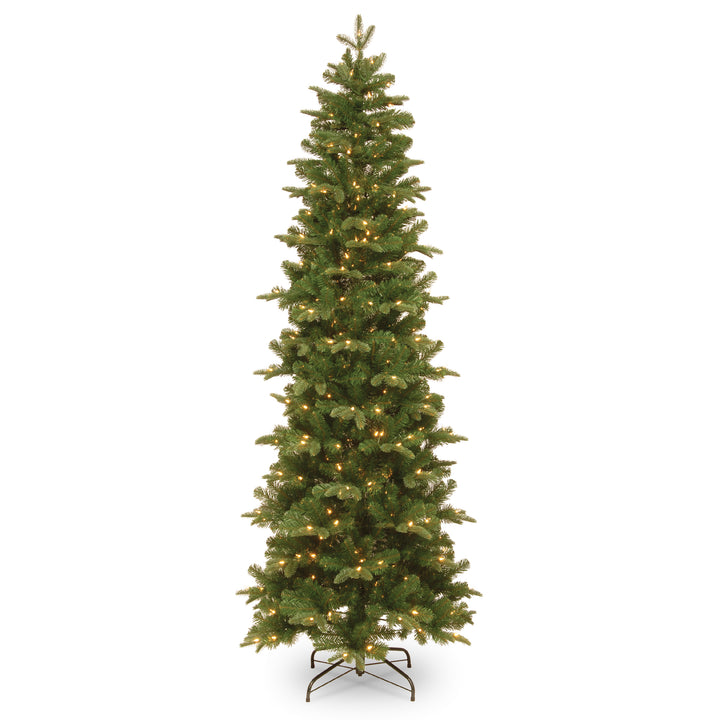 Pre-Lit 'Feel Real' Slim Artificial Christmas Tree, Prescott Fir, Green, White Lights, Includes Stand, 6.5 Feet