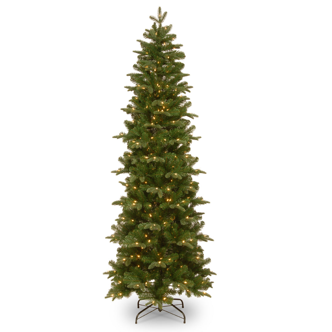 National Tree Company Pre-Lit 'Feel Real' Slim Artificial Christmas Tree, Prescott Fir, Green, White Lights, Includes Stand, 7.5 Feet